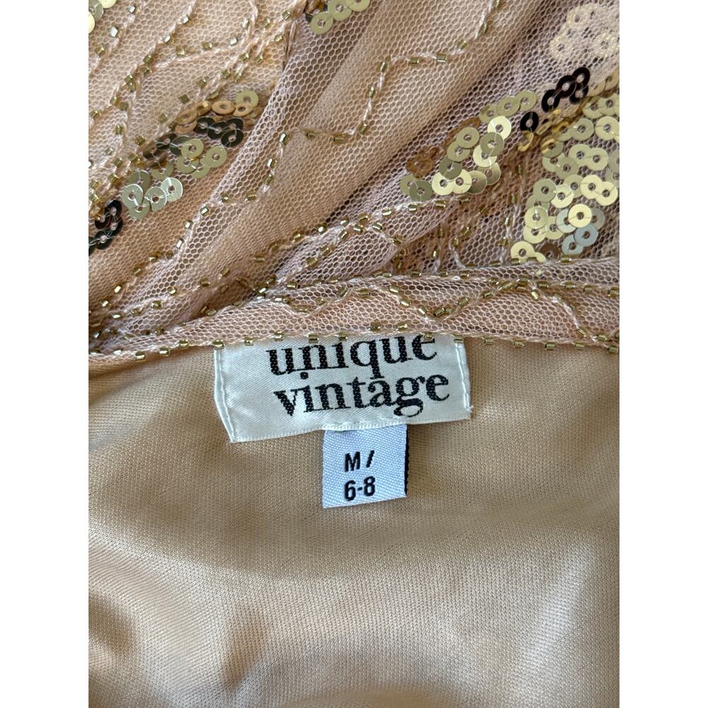 Unique Vintage Blush Pink Sequin Fringe V Neck Flapper Dress M NWOT - Picture 8 of 8